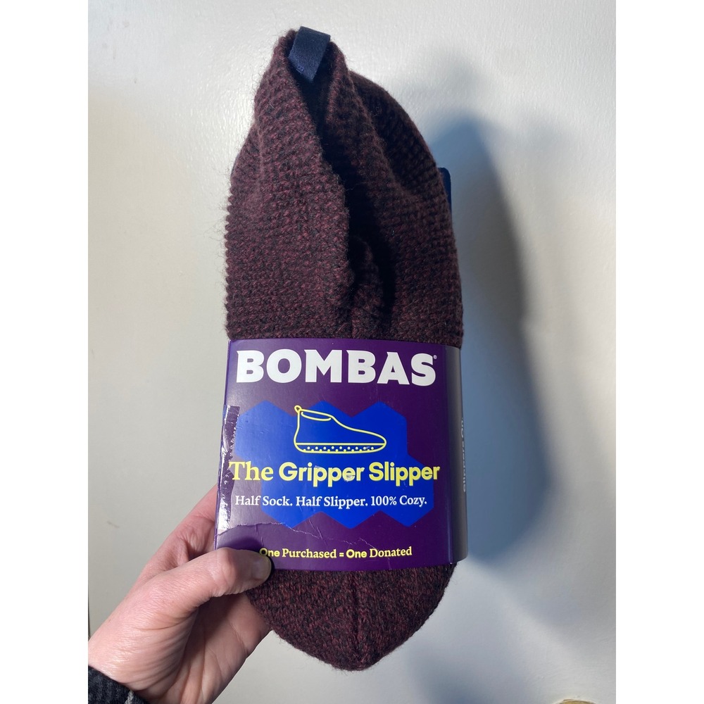 Bombas Gripper Slipper Mens XL Burgundy Dark Espresso House  Sock New Open Box